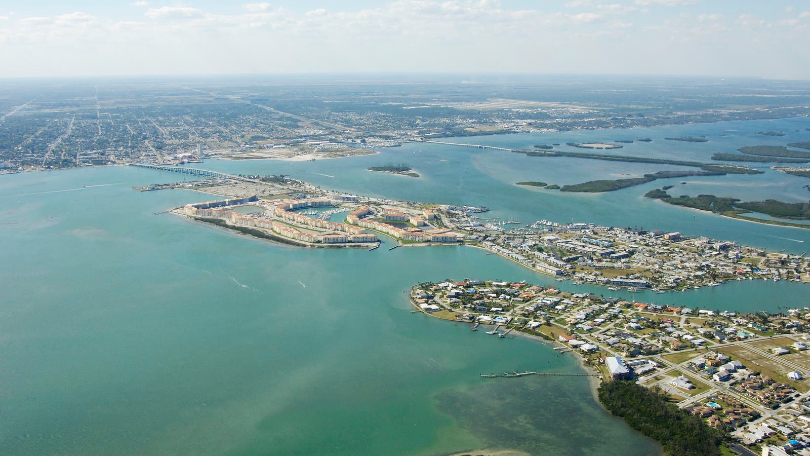 Aerial view of Fort Pierce Inlet and Atlantic shoreline